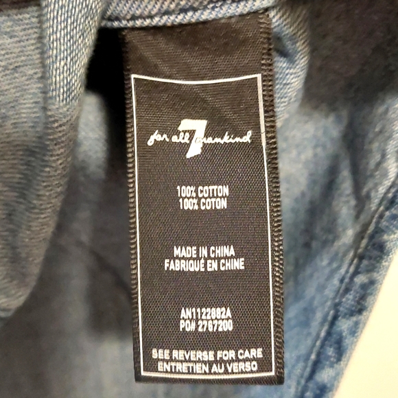 7 For All Man Kind Women's Flared Sleeve Button-Down Denim Shirt NWT Size S - Picture 11 of 12